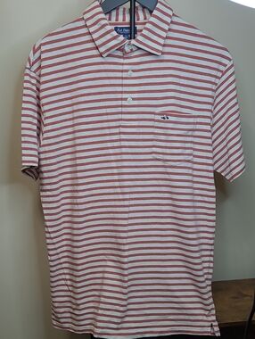 Fish Hippie Rust & Cream Striped Cotton Polo Shirt with Chest Pocket size Large